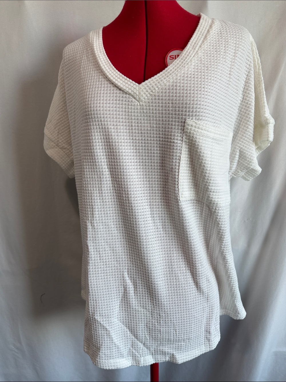 Women’s White Short Sleeve Waffle V-Neck Top
